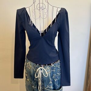 Intimately Free People, size XS, navy long sleeve, v-neck front and back top